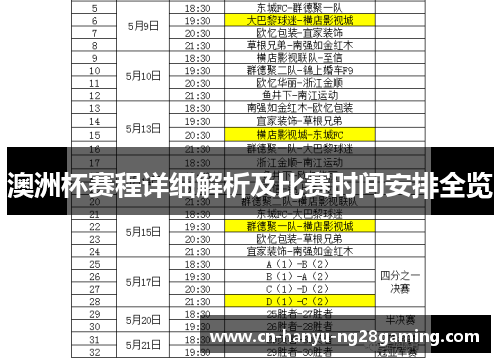 澳洲杯赛程详细解析及比赛时间安排全览